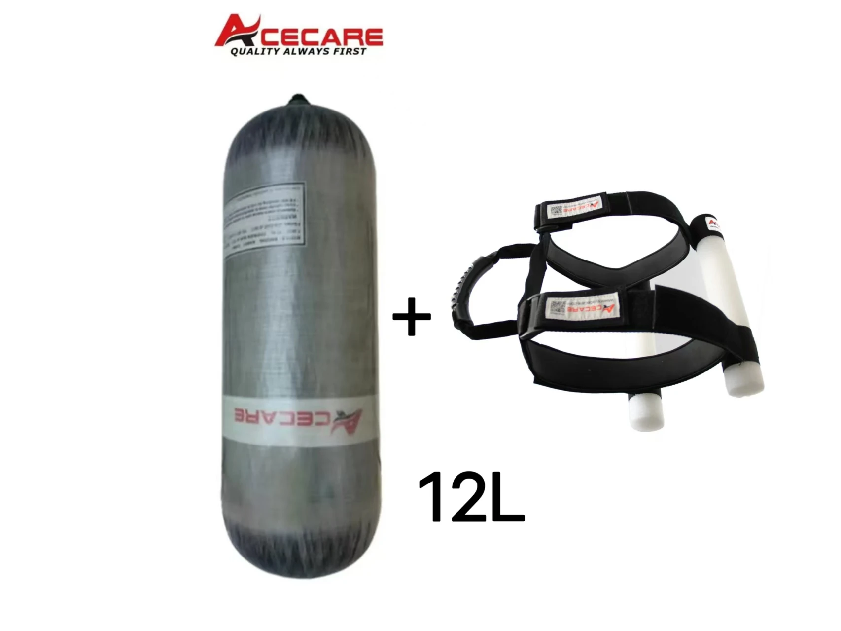 ACECARE 4500Psi 300Bar 12L Carbon Fiber Cylinder High Pressure Air Tank with Bumper Anti Rolling Cylinder Transport Carry Strap