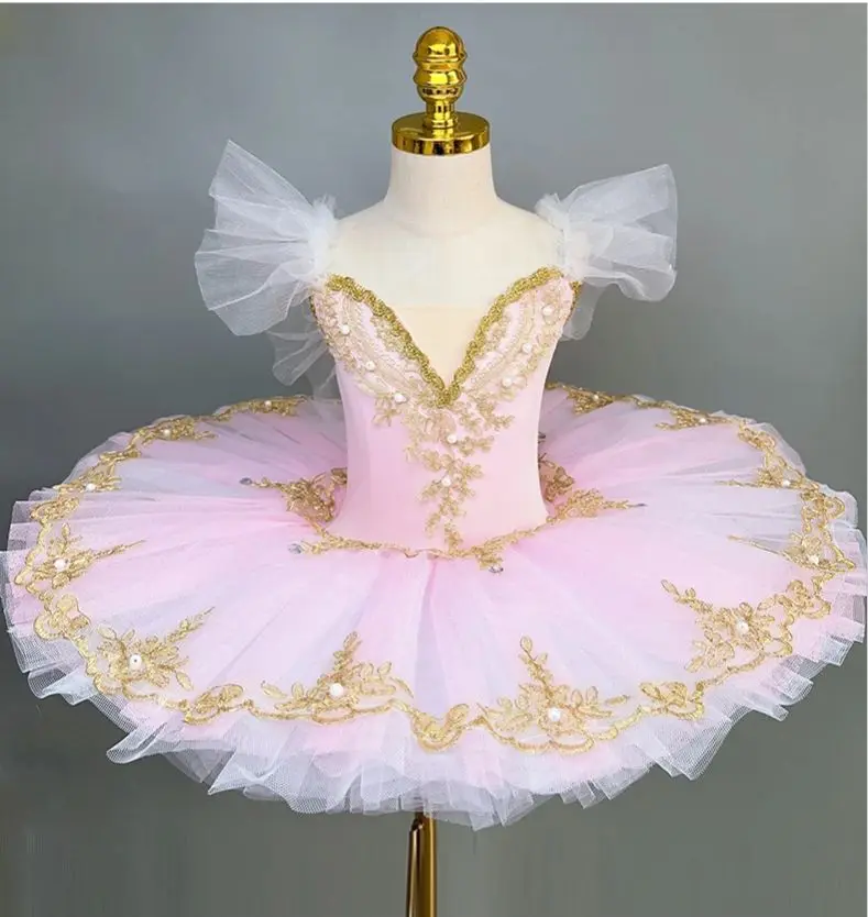 Girls Sequined Professional Ballet Tutu Dress Dance Clothes Swan Lake Pancake Tutu Ballerina Dress Kids Ballet Dance Costume