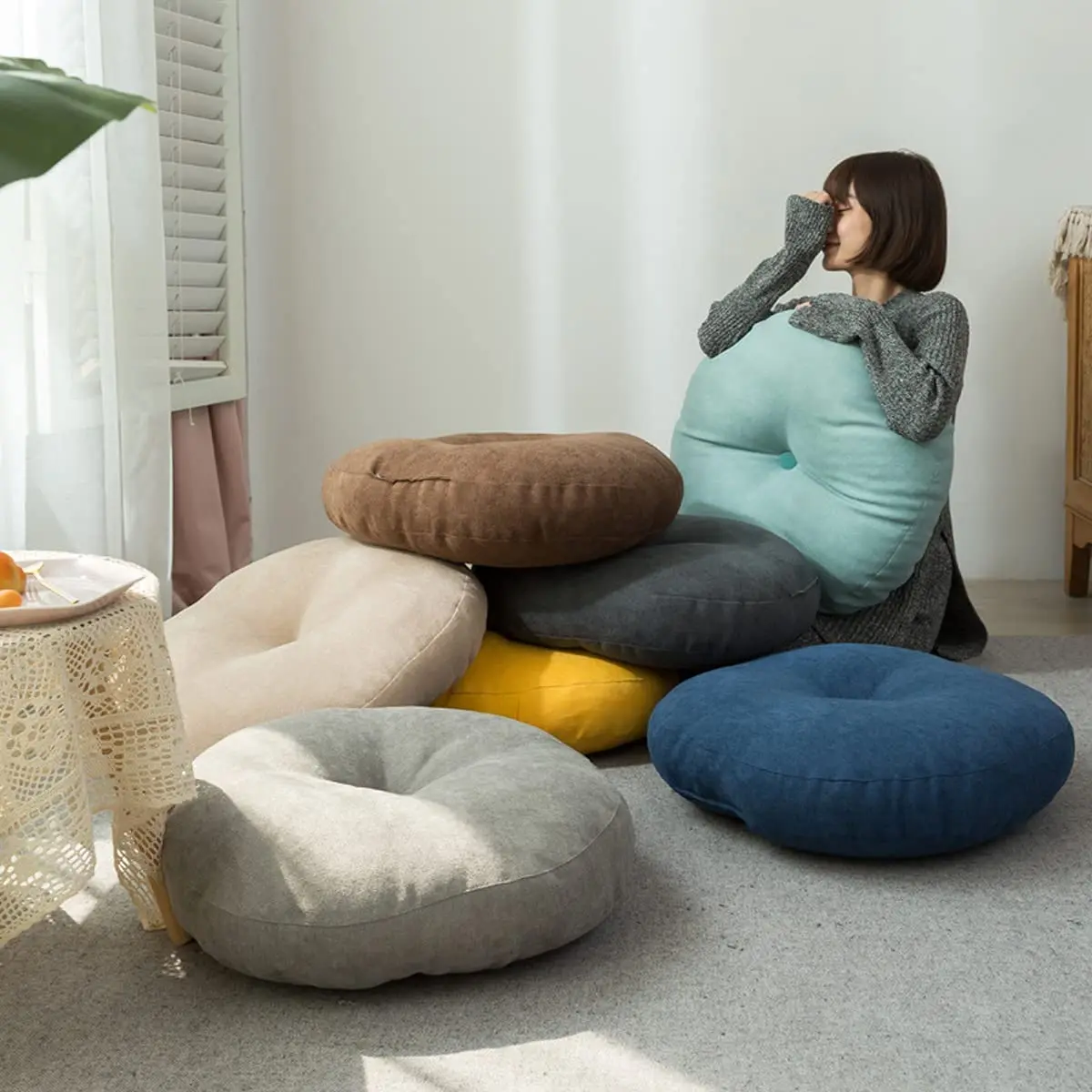 Inyahome Große Bodenkissen, rundes Sitzkissen für Erwachsene und Kinder, getuftet, dickes Meditationskissen für Yoga, Wohnzimmer, Tatami – Detail 13
