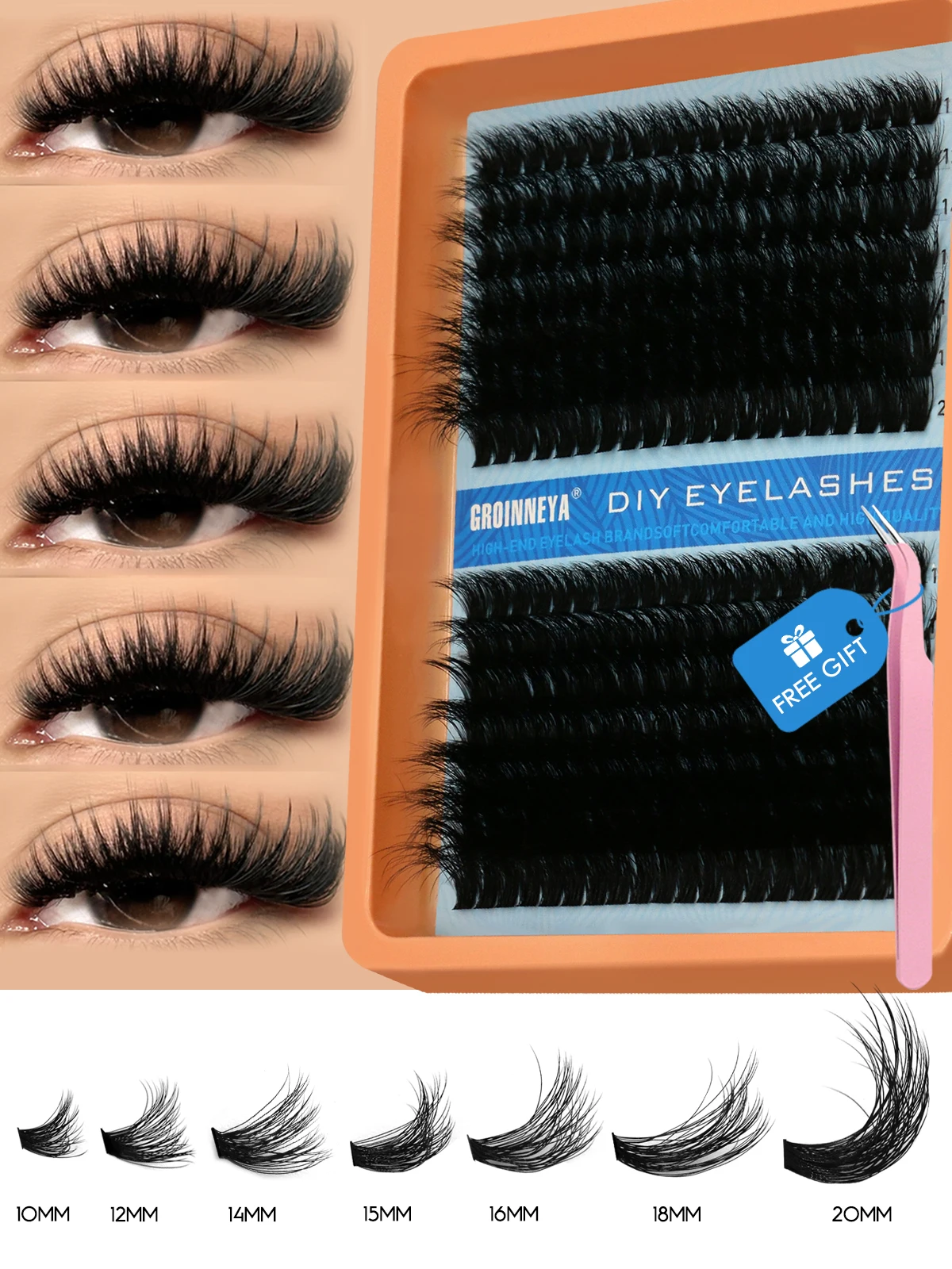 Cluster Lashes Kit, 15 Rows Mixed Volume Eyelashes