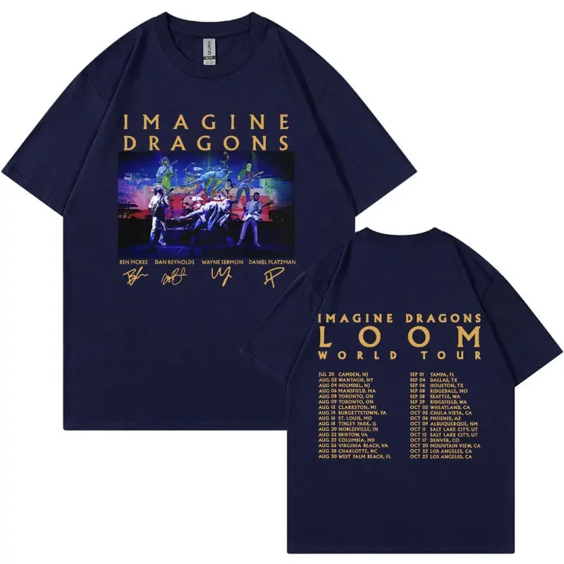 Band Imagine Dragons Loom Tour Double Sided Print T Shirt Hip Hop Rock 90s Retro T-shirt Men's Harajuku Fashion Oversized Tshirt