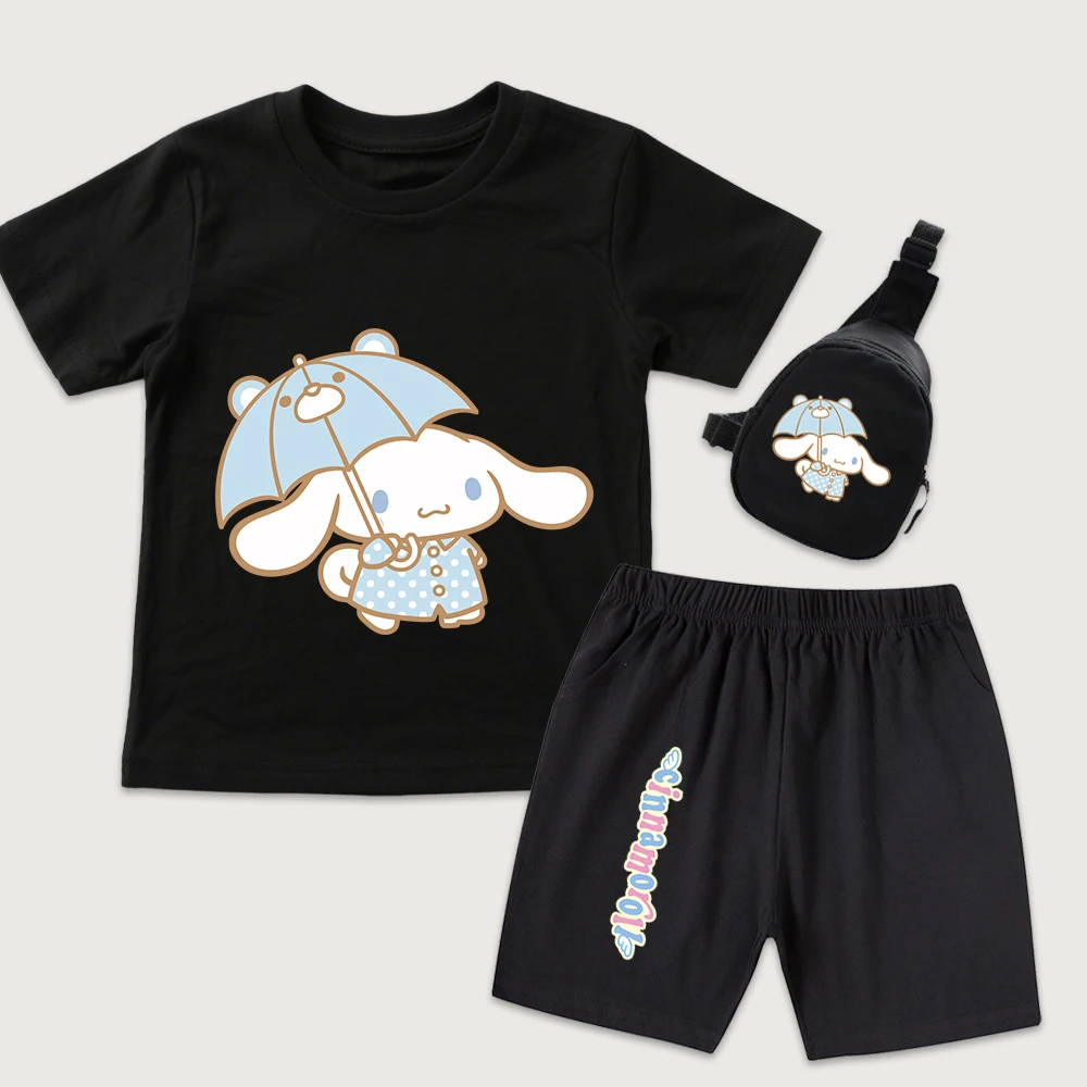

Детская хлопковая футболка с принтом Cinnamoroll Rainy Stroll, шорты, мини-сумка на грудь, комплект из 3 предметов для мальчиков и девочек, повседневная летняя одежда