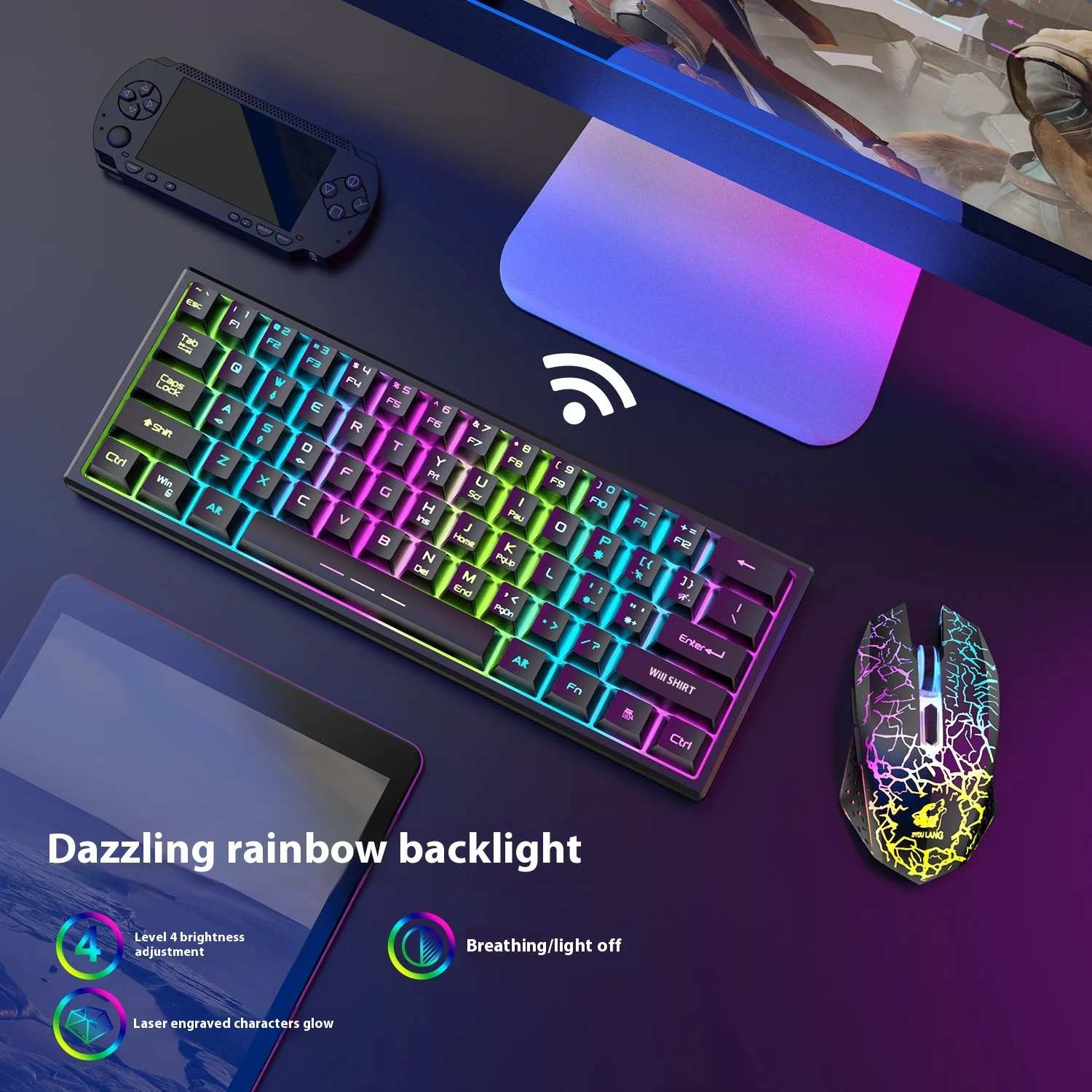 

T61 61-Key Wireless Mechanical Keyboard And Mouse Package 2400dpi Rgb Backlight Business Home Gaming Keyboard Wireless Suite