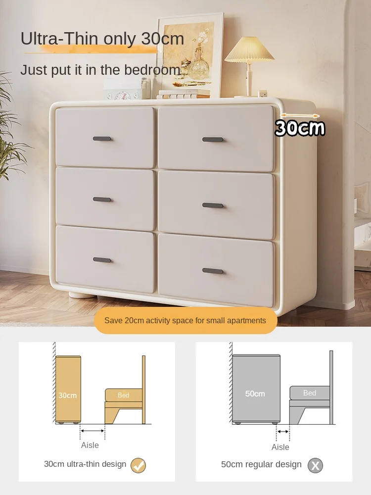 Yjq Ultra-Thin Bedroom Light Luxury Chest of Drawers Solid Wood Storage Cabinet Six Buckets Storage Chest of Drawer