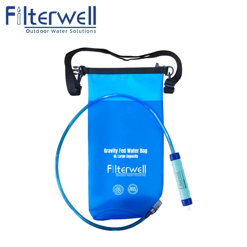 Filterwell 6L Foldable TPU Gravity Water Filter Straw Bag Outdoor Survival Camping Hiking Travel Equipment