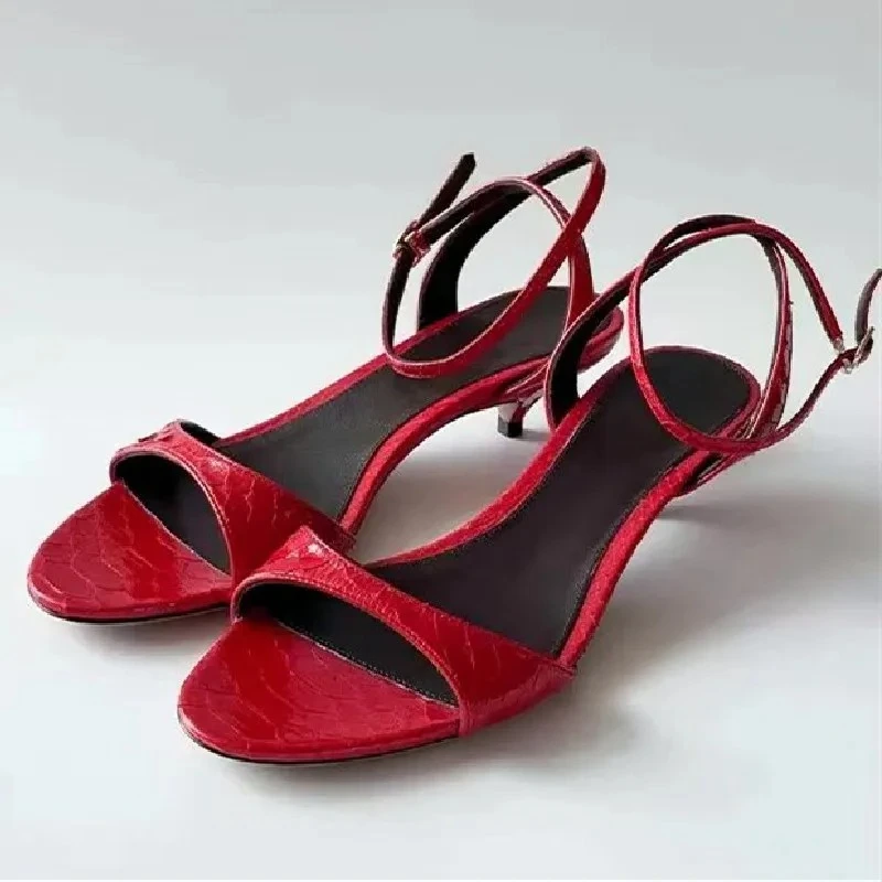 

Красный котенок на каблуке Брендовые женские сандалии Сексуальная дизайнерская обувь с открытым носком и ремешком на щиколотке с пряжкой Элегантная офисная обувь Zapatos De Mujer