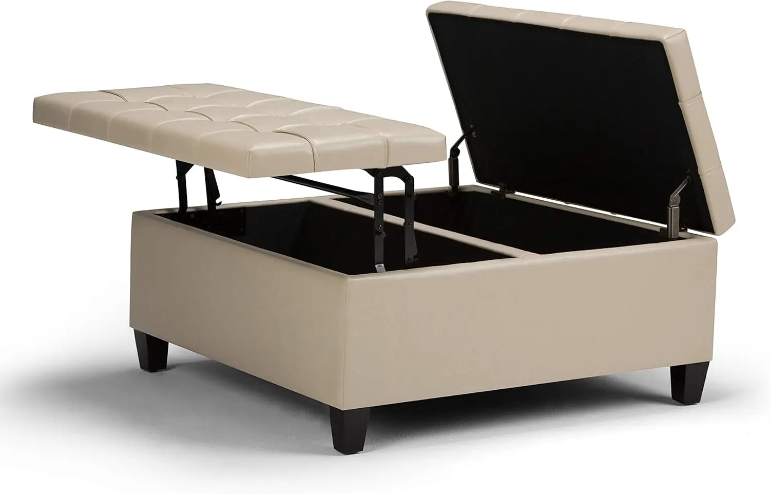 Harrison 36 Inch Wide Transitional Square Coffee Table Storage Ottoman in Satin Cream Vegan Faux Leather