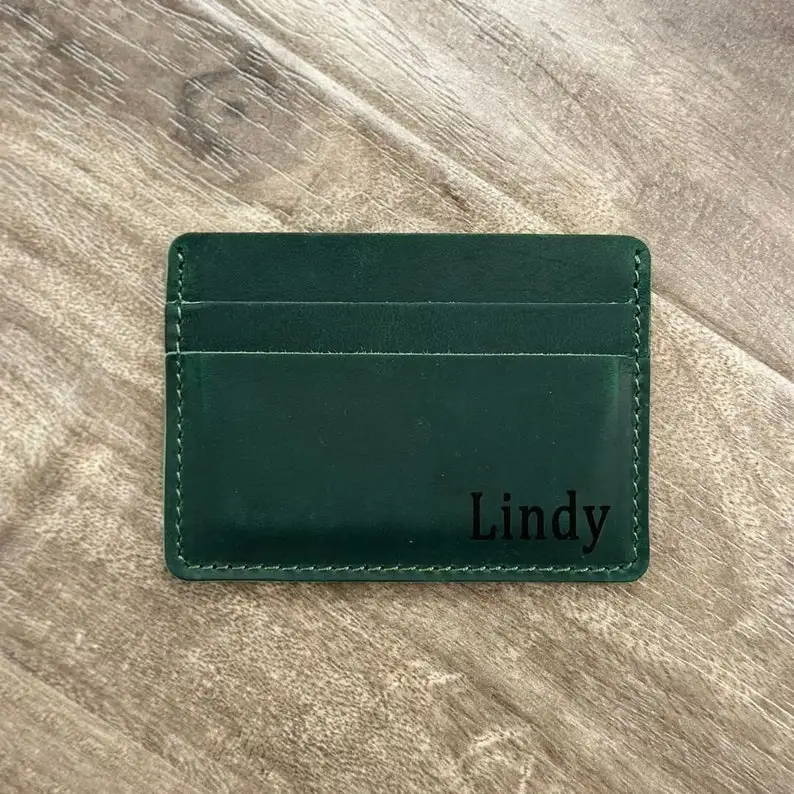 

Personalized Minimalist Leather Wallet, Slim Front Pocket Card Holder, Custom Engraved Distressed Leather Cardholder