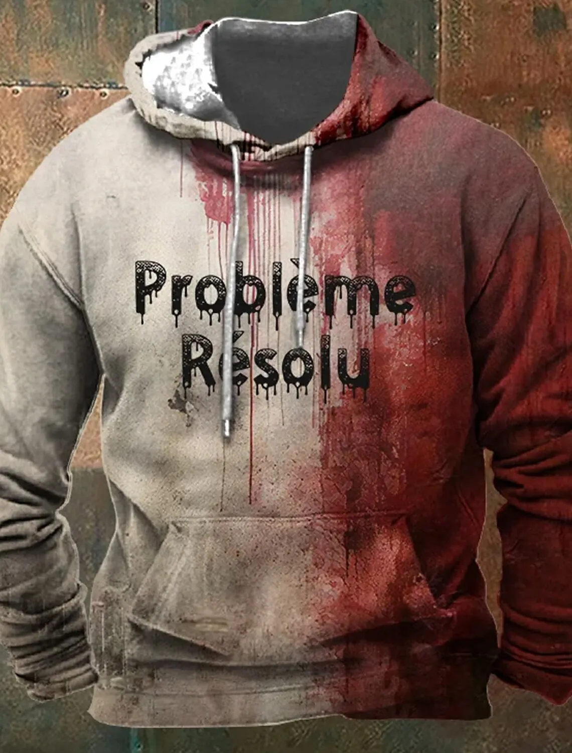 Autumn new casual fashion mens bloody hooded problemsolved hooded drawstring pocket sports shirt mens and womenship-hop pullover