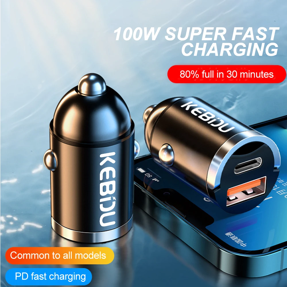 2V-24V Metal Car Charger Type-C QC 3.0 4.0 For Phone PD 3.0 100W Fast Charging USB Phone Mini Charger Car Accessori