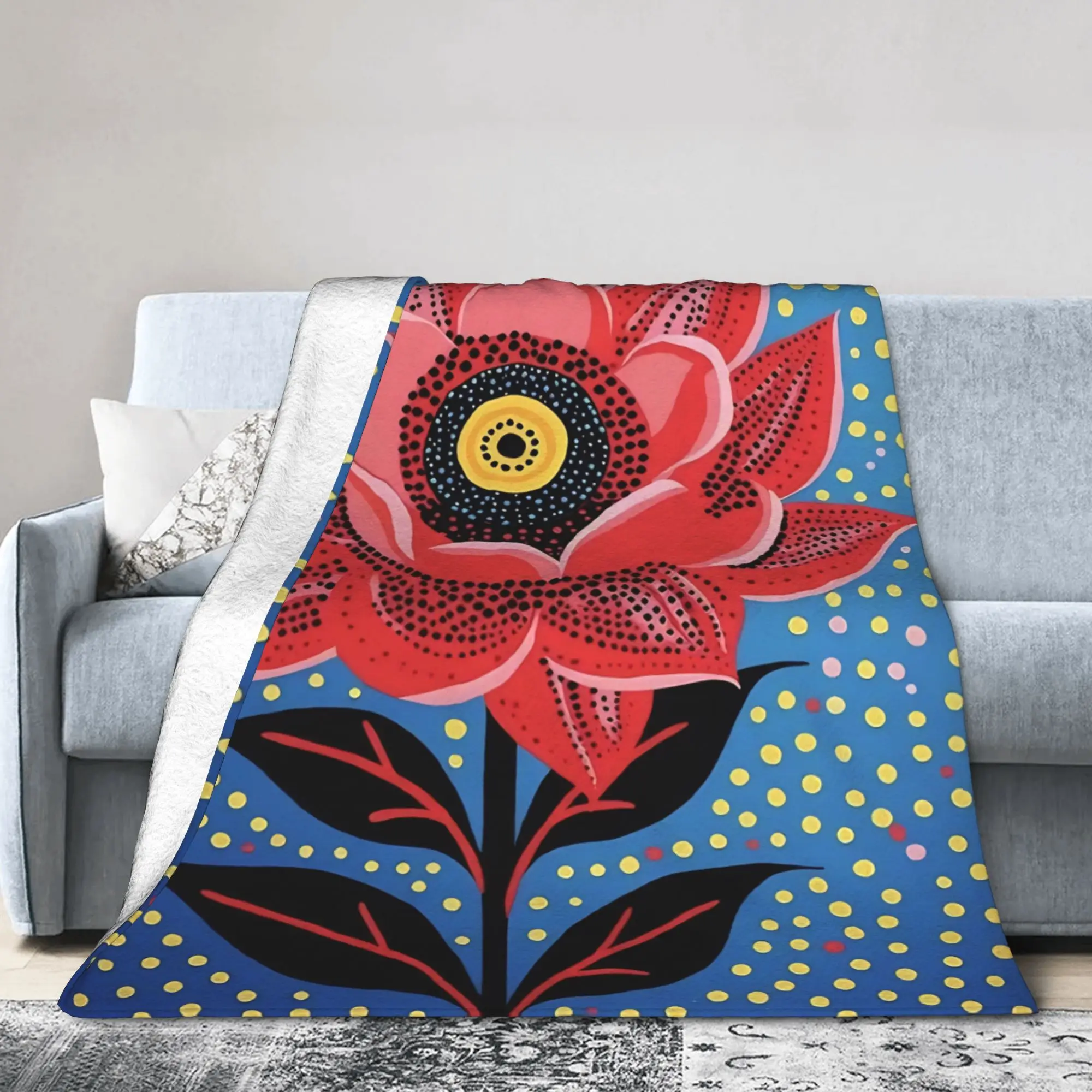 Yayois Kusamas Poppy Flower Polka Dot Blanket  Fuzzy Throw Blankets Summer Air Conditioning Decoration Soft Warm Bedspreads,