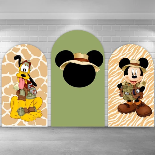 사파리 미키 생일 아치 커버 키아라 배경, 와일드 원 파티 장식, 배경 패브릭, 양면 만화 