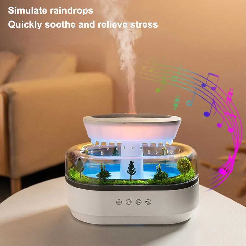 Rain Cloud Air Humidifier Water Drip Micro Landscape Essential Oil Diffuser with 7 Night Light Aromatherapy Diffuser for Bedroom