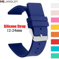 Silicone Strap Sport Watch Straps 12mm 14mm 16mm 18mm 20mm 22mm 24mm for Huawei Watch Gt3/Gt4 Waterproof Soft Rubber Smart Band