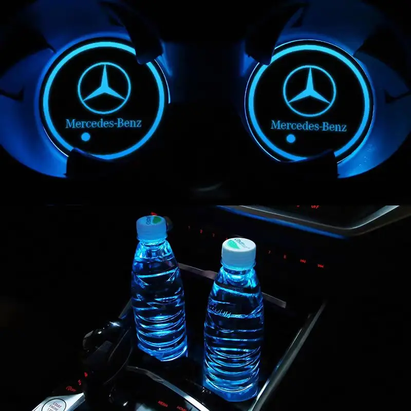 2PCS Luminous Car Coaster Water Cup Holder Pad Anti-slip Mat For Mercedes Benz B/C/E/S ClassA Class C200L GLC GLE Accessories