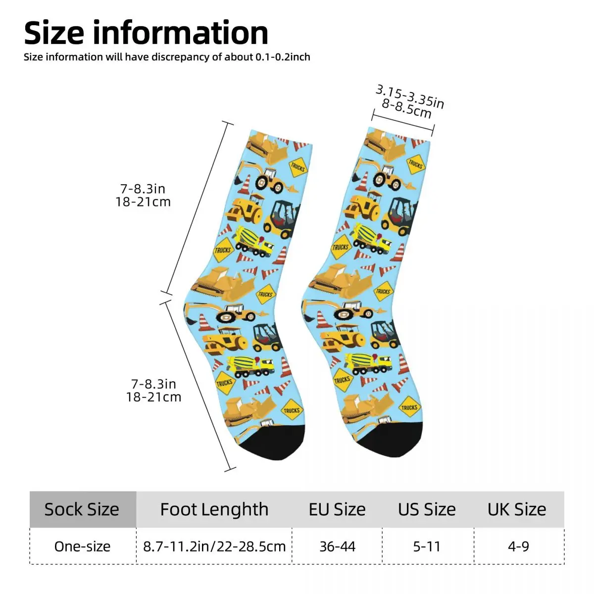 Construction Trucks Vehicles - Excavator, Backhoe And More Socks High Quality Stockings All Season Long Socks Accessories