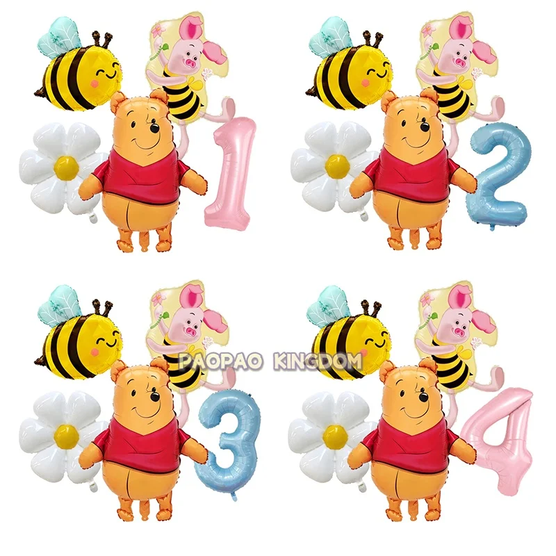 Winnie The Pooh-Juego de globos para fiesta de cumpleaños, globos de papel de aluminio Pooh para niños, suministros para Baby Shower, regalos