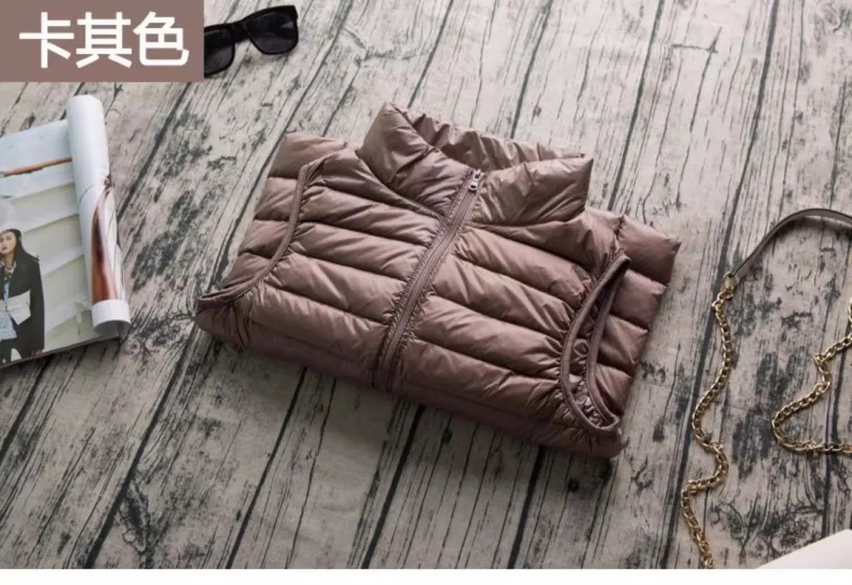 Spring Autumn Women Lightweight Puffer Jacket White Duck Down Vest Warm Winter Slim Sleeveless Waistcoat Female Portable Outwear