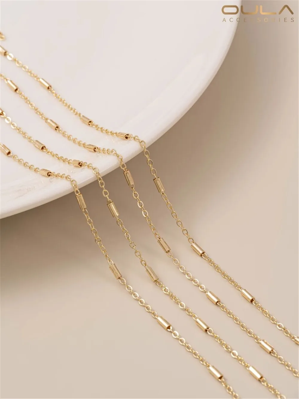 

14K Gold Coated Insulated Bead Chain, Handmade Loose Chain, Flat O-long Tube Chain, DIY Bracelet, Necklace, Accessory Chain