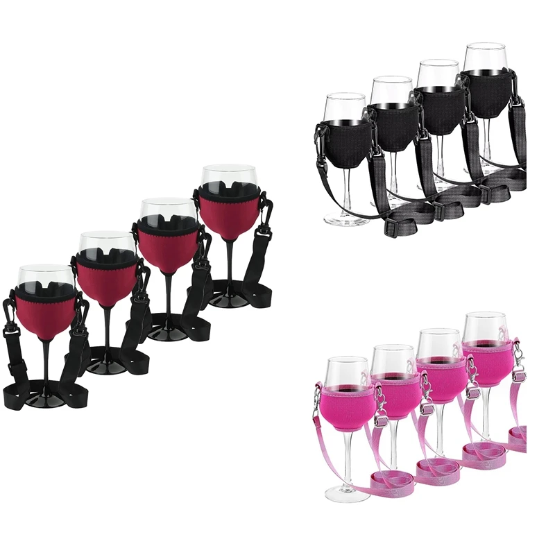 MAKE-4PCS Supporto per bicchiere da vino portatile, cinturino per vino, supporto per bicchiere, supporto per collo, per strumenti da cocktail di compleanno
