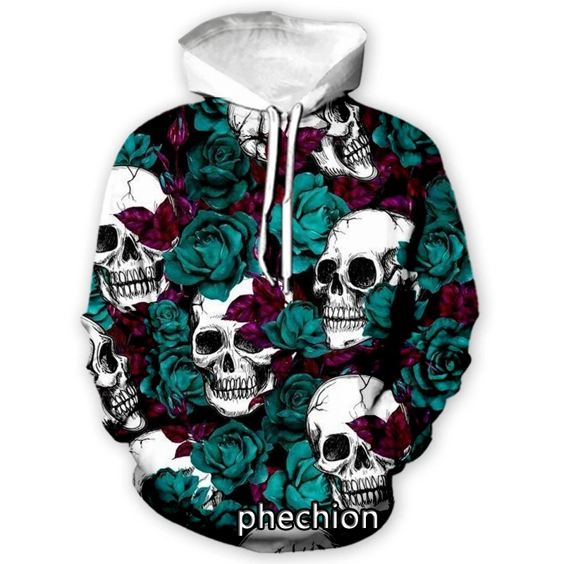 

phechion New Fashion Men/Women Rose and skull 3D Print Casual Sweatshirt Hoodies Streetwear Men Loose Sporting Hoodies H47