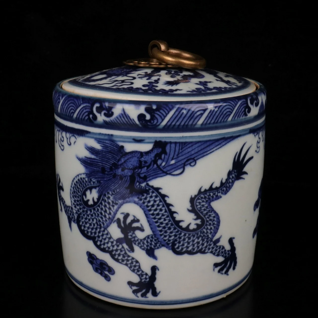 Jingdezhen Blue and White Cloud Sky Dragon Pattern Straight Tube Cover Bowl Antique Porcelain Home Decoration Ornament