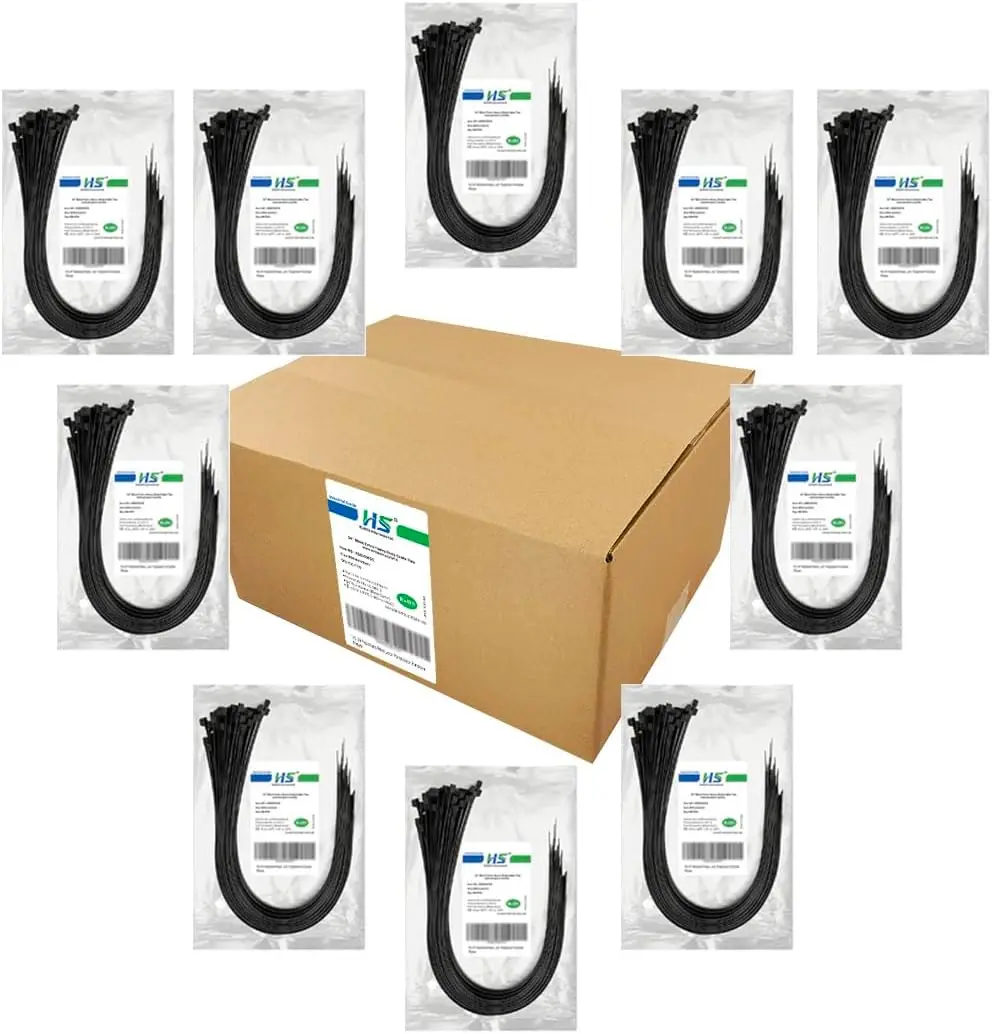 

24 Inch Zip Ties Black 200 Pounds Wide Straps (Case of 500 Pack) Nylon PA66 UV Resistant Extra Heavy Duty,Self-Locking L