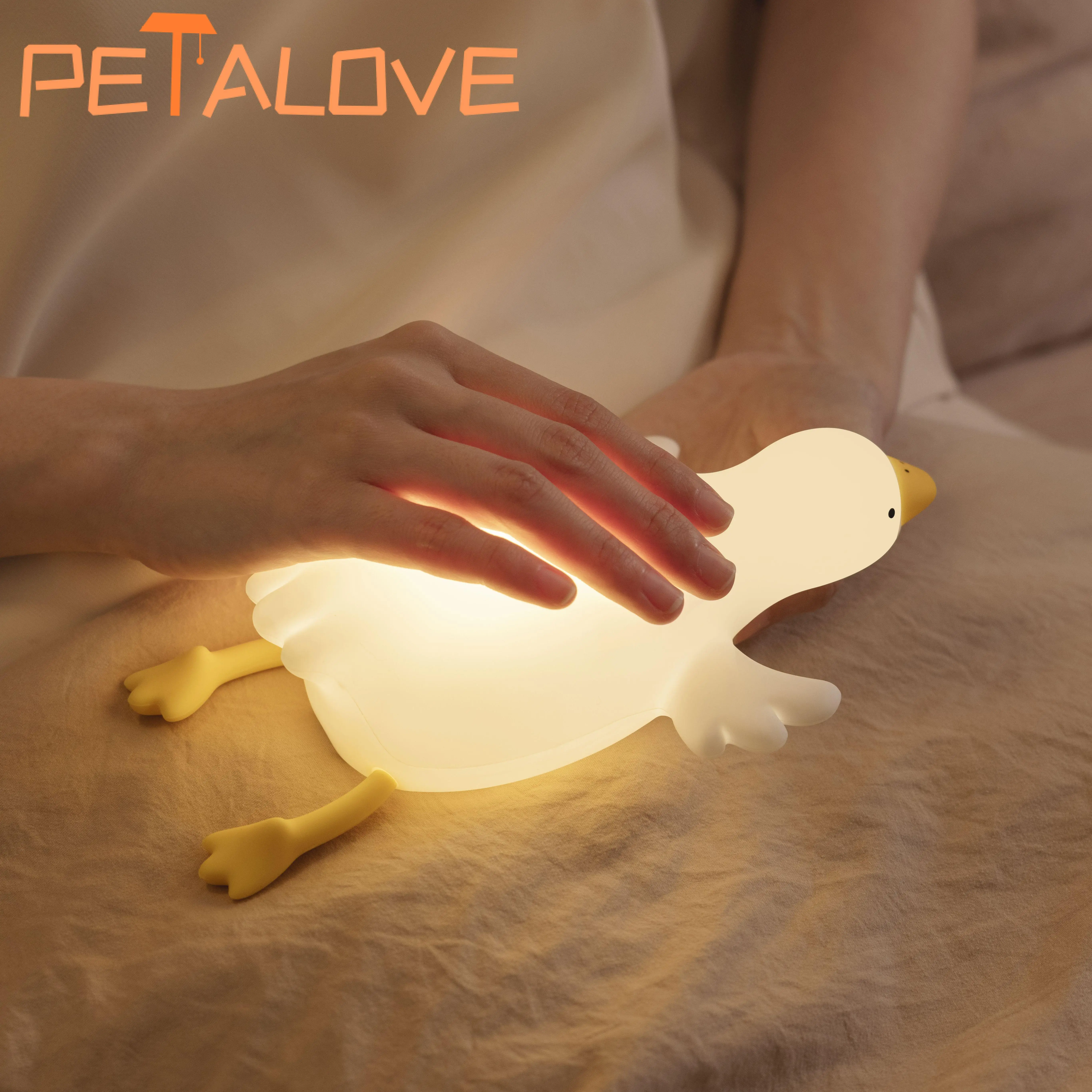 Healing Night Light Sleep Companion น่ารักห่านสีขาวยาว Endurance Pat ควบคุมสามระดับ Light ตลก Playmate สําหรับเด็ก