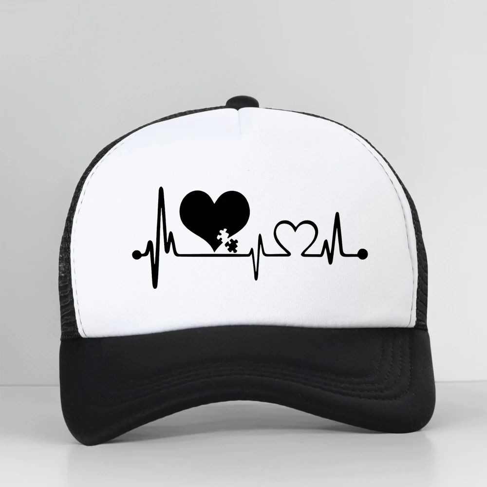 Autism Heart Beat Lifeline Creative Graphic Baseball Cap Unisex Mesh Breathable Adjustable Summer Casual Hat