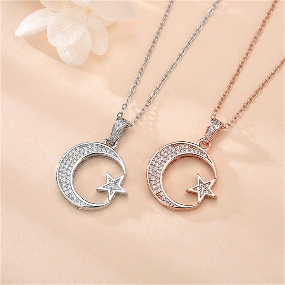 

Korean 925 Sterling Silver Niche Necklace, Moon Star Pendant, INS Premium Autumn Winter Collarbone Chain for Women