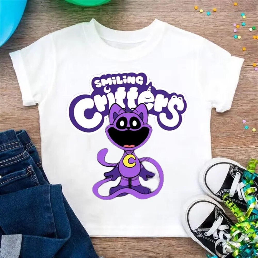 

Smiling Critters New T-shirt for Children Cute Cartoon Clothes Fashion Anime Print Black White Clothing Top Kids Summer Tee Gift