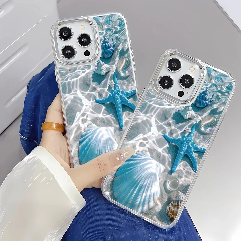 

Летний чехол для телефона Beach Blue Ocean Element Lip Print для IPhone 16 15 14 13 12 11 Pro Max XS X XR 7 8 Plus SE 2022 16e 16 Cover