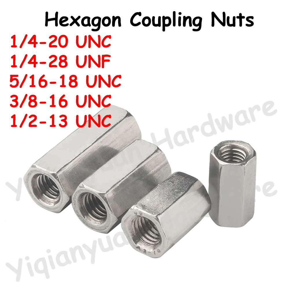 

Yiqianyuan GB56 1/4 5/16 3/8 UNC UNF Stainless Steel Extend Long Lengthen Hexagon Coupling Nuts Connector Joint Sleeve Nuts