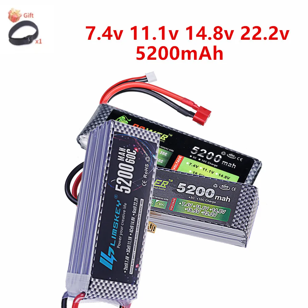 2s 3S 4s 6s 5200mah Lipo Battery 7.4v 11.1V 14.8v 22.2v RC Battery with XT60 T for RC Car Drone Helicopter Boat