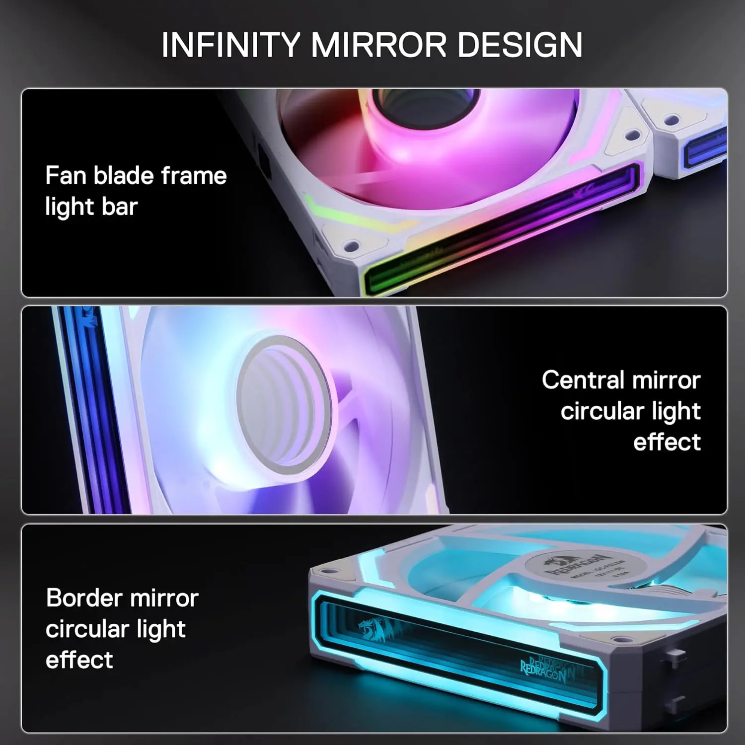 Redragon GCF012 Standard 120mm 4 Pin PWM PC Case Fan for Radiator/Computer Case Cooling, 120x120x25mm, 3 Pack, White