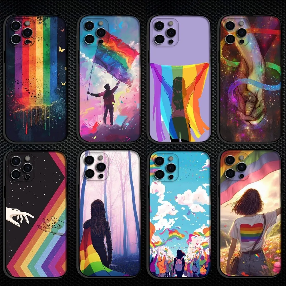 

LGBT Art Rainbow Flag Painting Phone Case For iPhone 16,15,14,13,12,11 Plus,Pro Max, Soft Silicone Black Cover