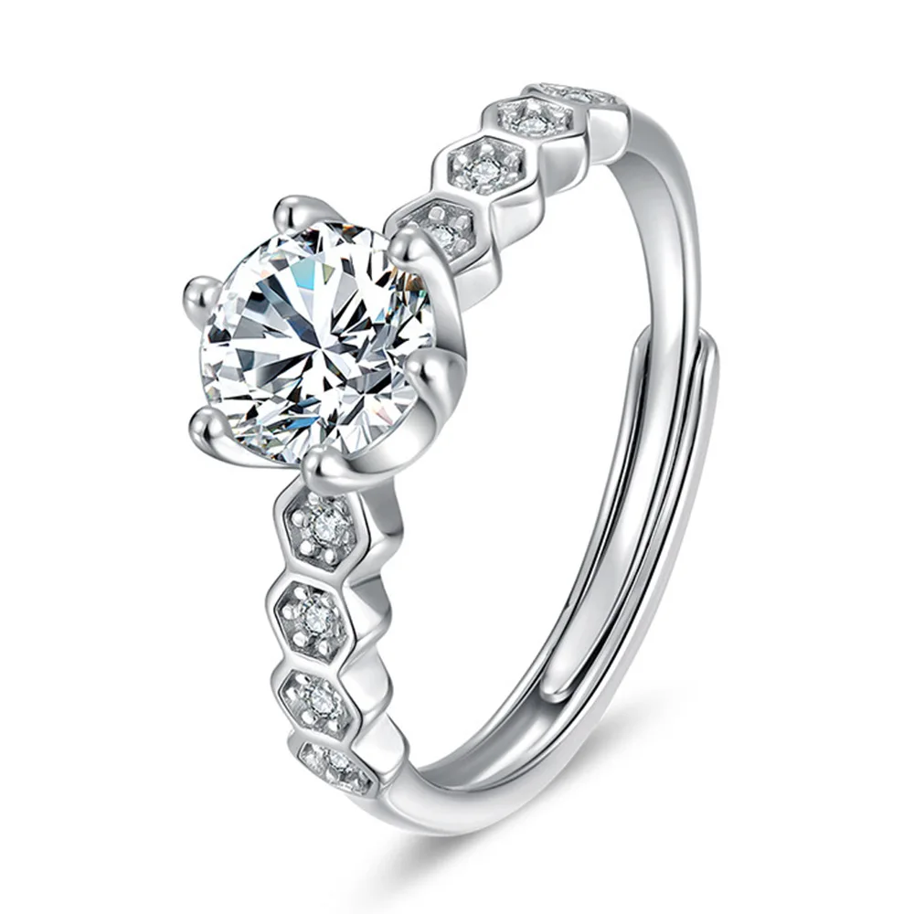 

925 Sterling Silver Opening Band Promise Rings Hot Sale Shiny White Crystal Cubic Zircon Stone Resiable Size for Women Gift