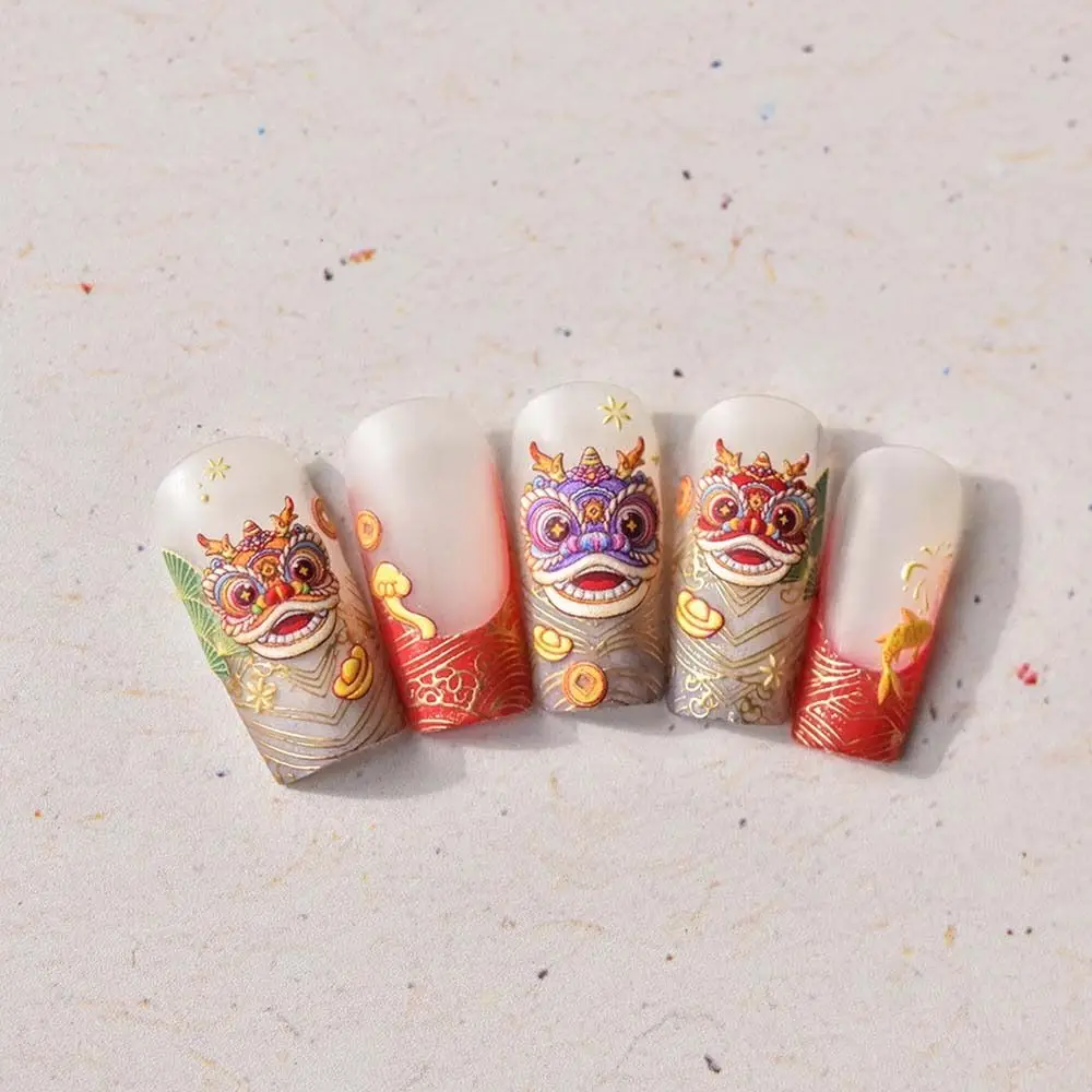 Chinese Character Chinese New Year Nail Stickers Shell Light Stickers Nail Accessories Lion Dance Nail Decals Manicure Ornaments