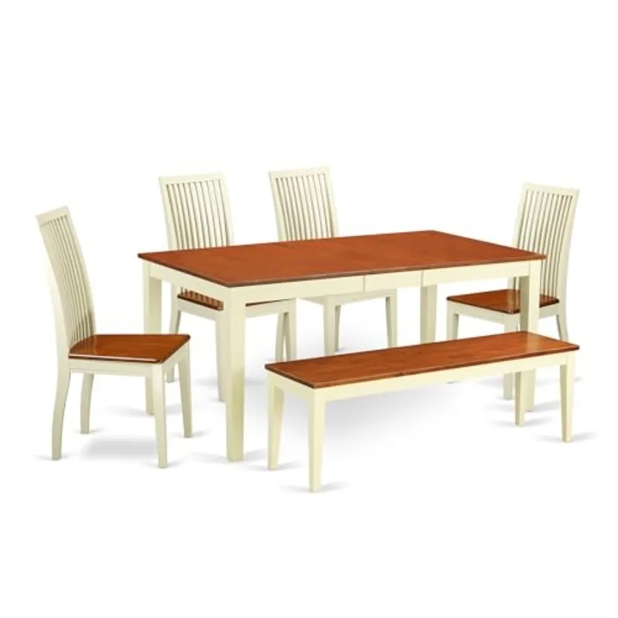 

NIIP6-BMK-W 6 Piece Dining Table Set Contains a Rectangle Dining Room Table with Butterfly Leaf and 4 Wooden Seat Chairs with a