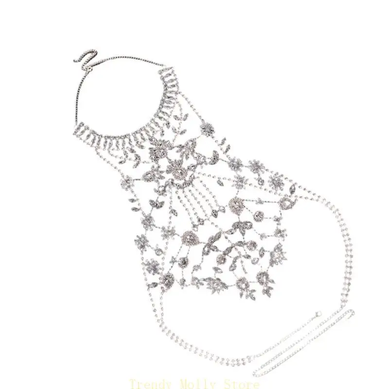

N5KB Exquisite Body Chain Layered Neck Chain Necklace Elegant Rhinestones Collar Jewelry for Wedding Photo Stage Show