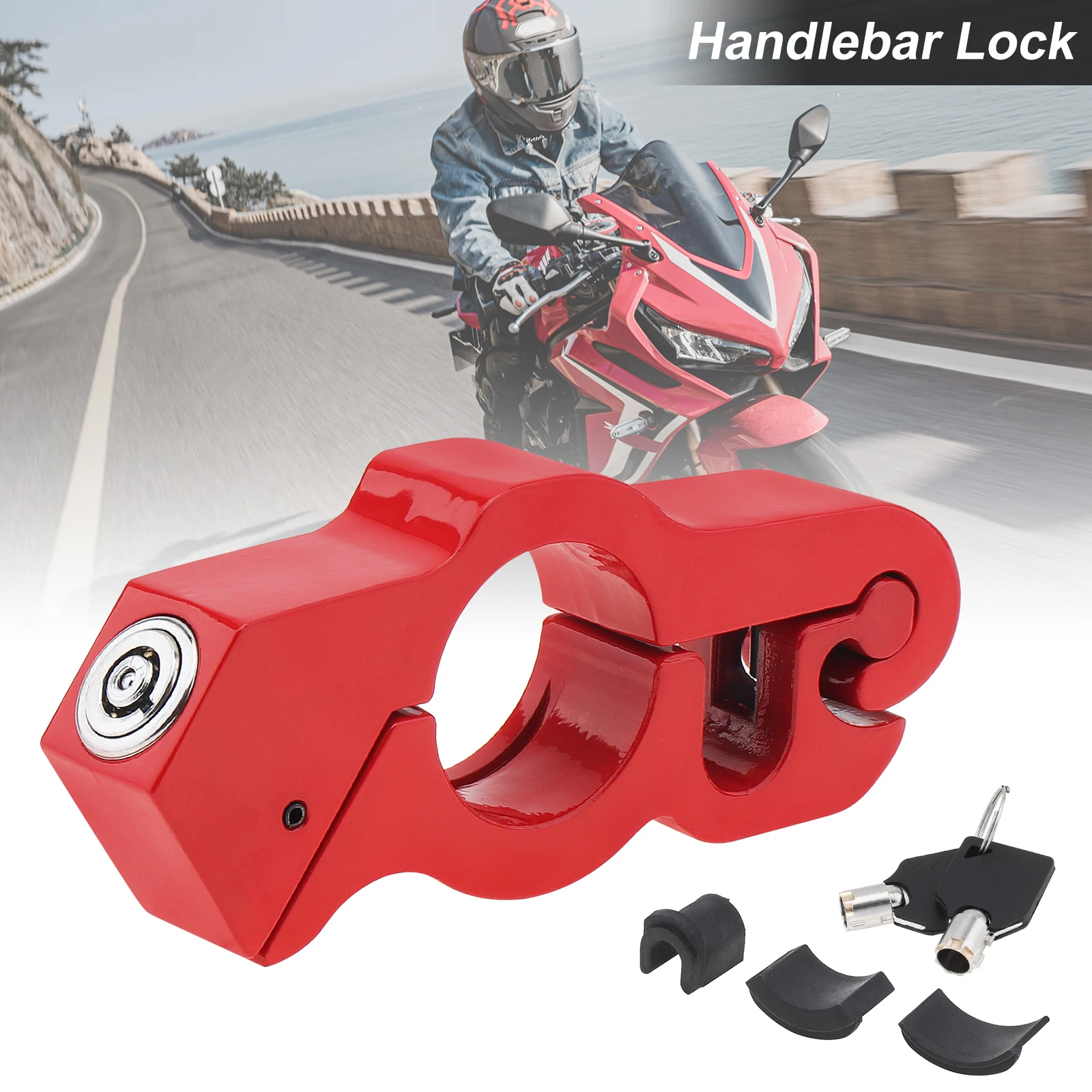 1piece Heavy Duty Adjustable Anti Theft Handlebar Lock for Motorcycles Mopeds Sports Bikes ATVs with 2 Keys, Grip Brake Lock