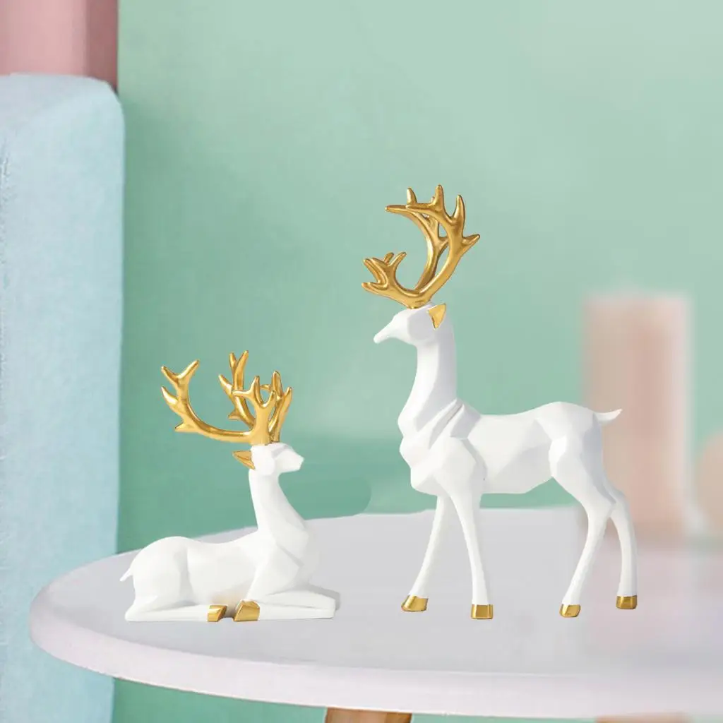 Premium Resin Reindeer Statue Sitting Standing Deer Decorations for Office Shelf Wine Cabinet Display