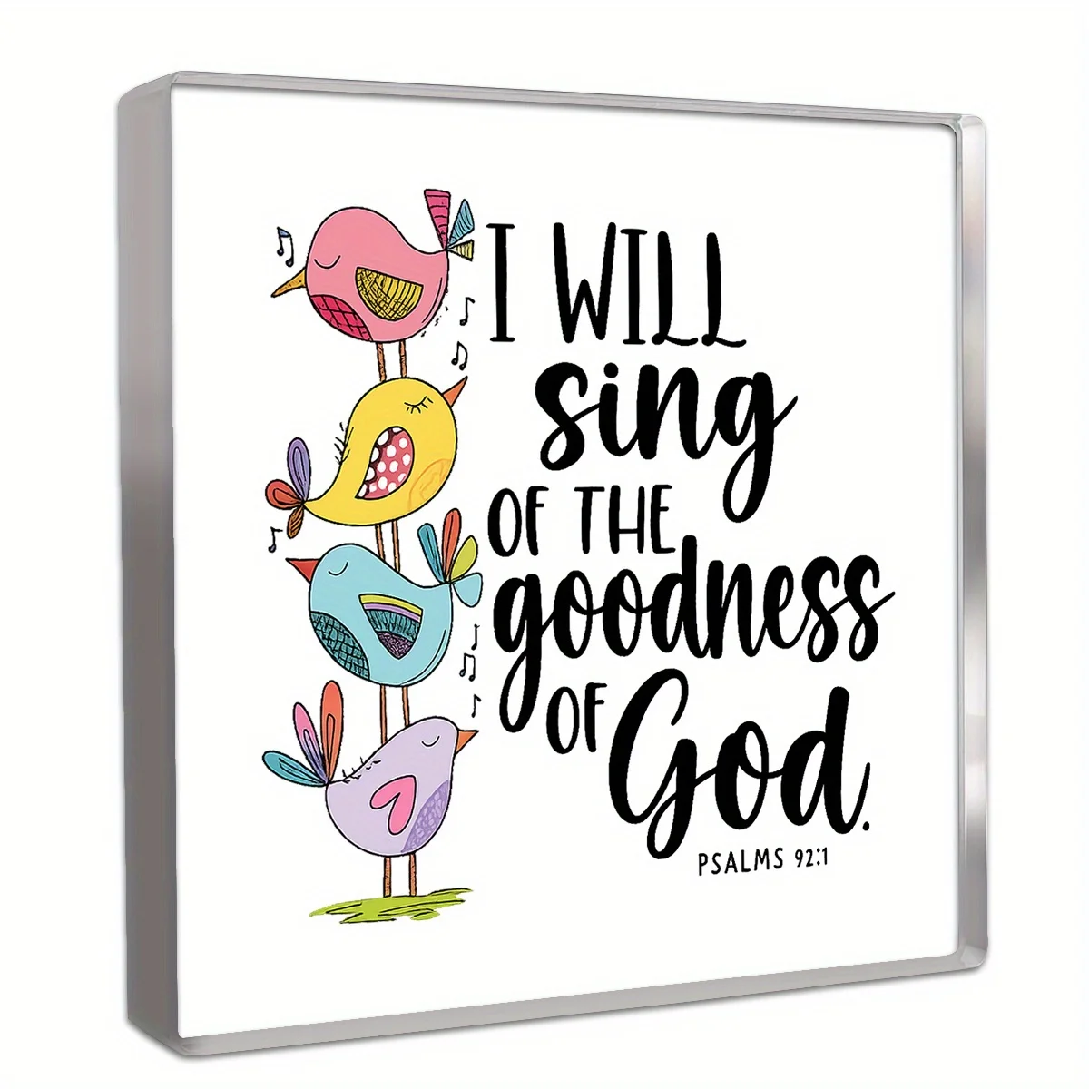 مسطح ثنائي الأبعاد، "سأغني مدحًا على خير الله" تمثال قصيدة 23:1 - ديكور سطح المكتب من الأكريليك على شكل طائر الأغنية، هدية #3