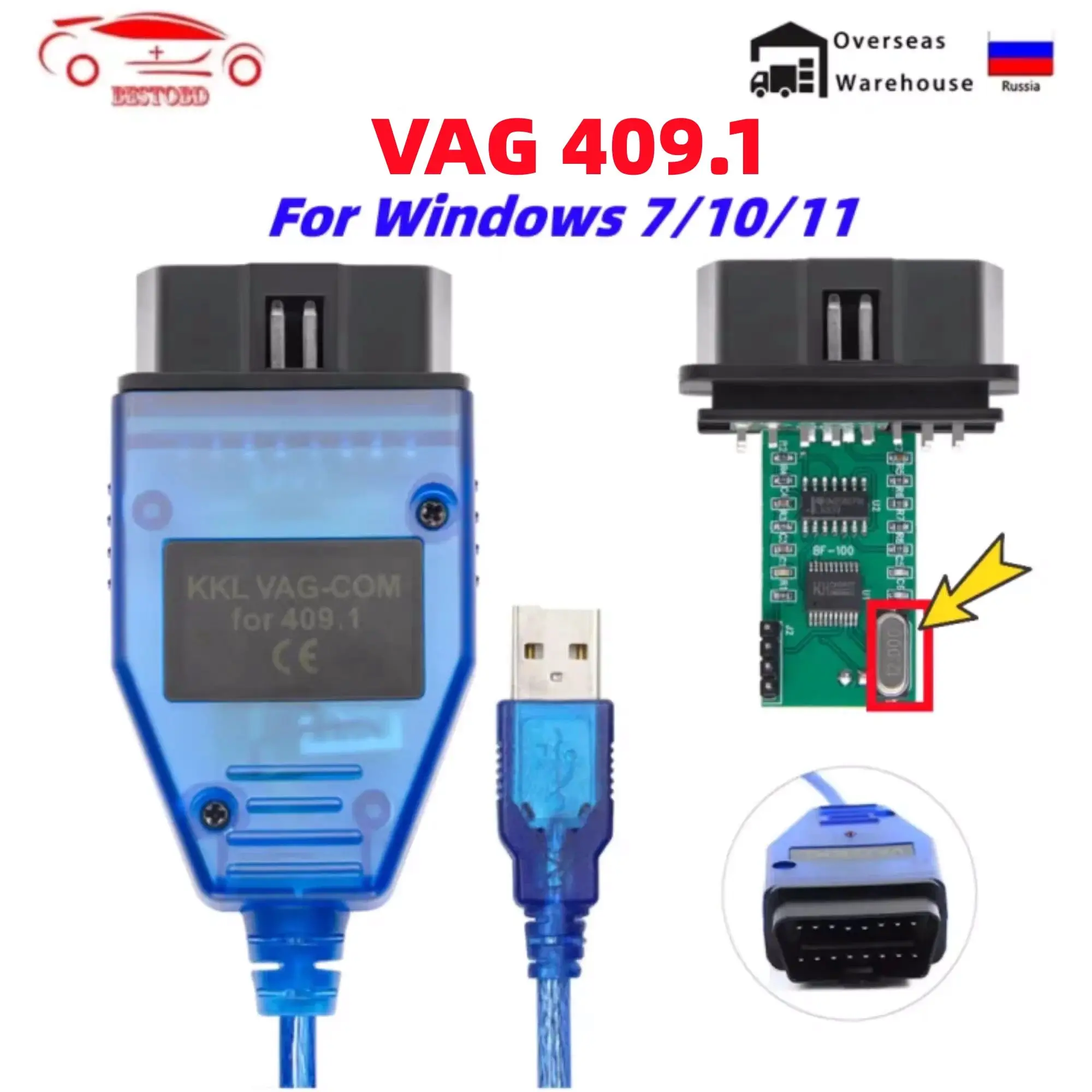 VAG KKL 409.1 With FTDI/CH340T OBD 2 OBD2 Car Diagnostic vag Interface Cable 409 1 For VW/Audi/Skoda/Seat Auto Scanner Tool