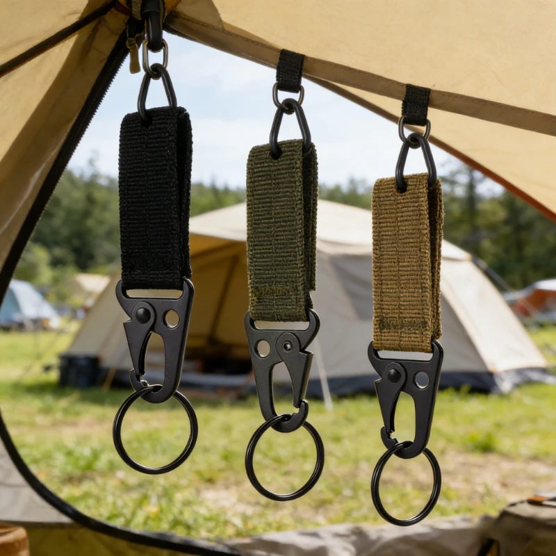 Military Style Nylon Keychain Heavy Duty Metal Clasp Outdoor Camping Hiking Car Key Ring Holder Men's Gift Black Green Gear