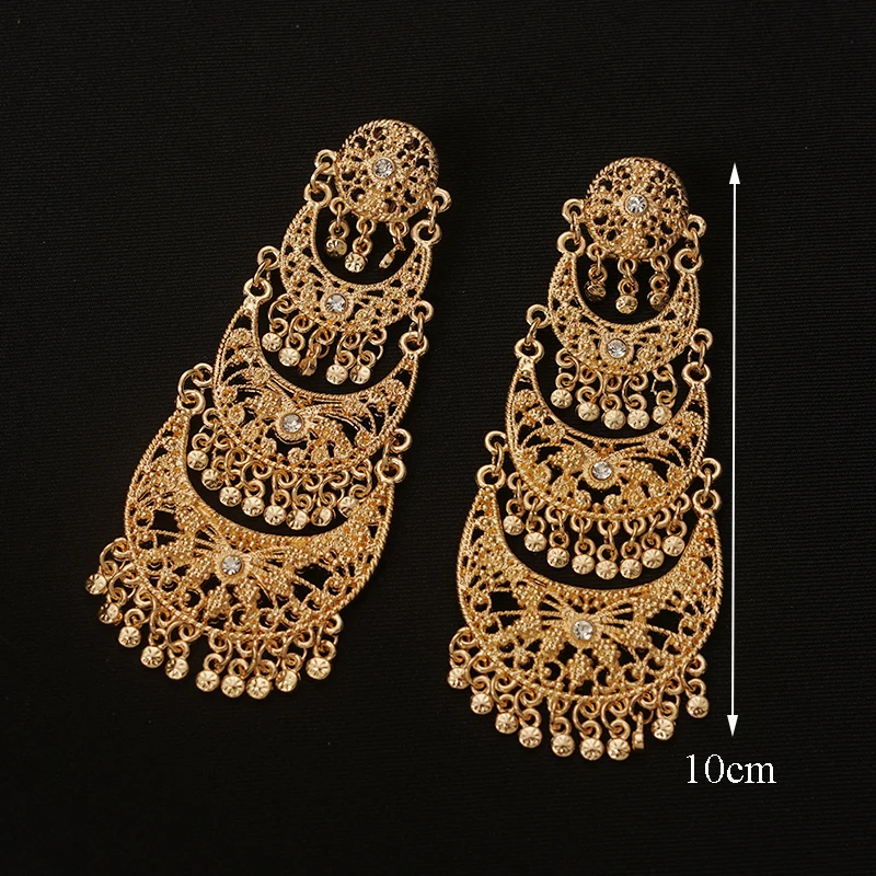 Algerian Bridal Heavy Earring with Tassels Gold Plated Drop Earring for Women Moon Shape Dangle Earrings Bijoux Marriage
