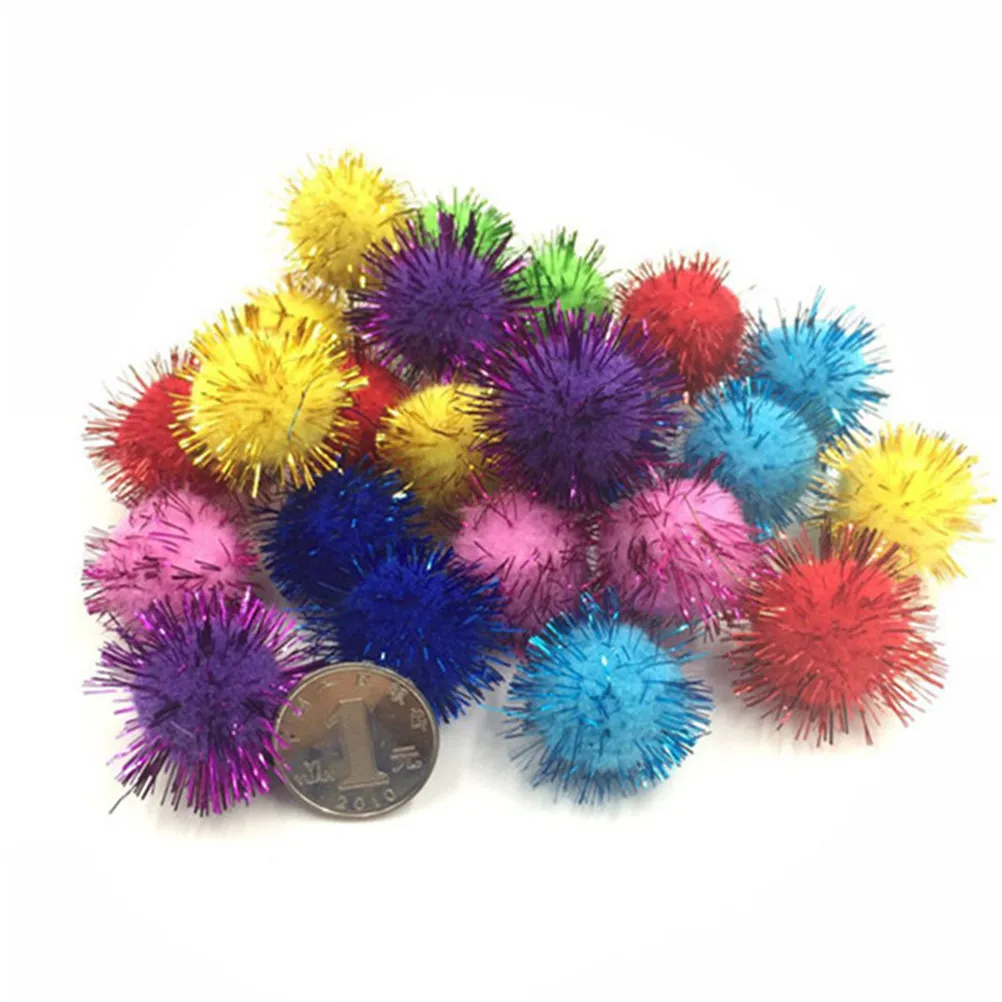 200Pcs Sparkly Glitter Tinsel Pom Pom Balls Crafts DIY Accessories 30Mm Glitter Ball Home Xmas Decoration Tinsel Balls