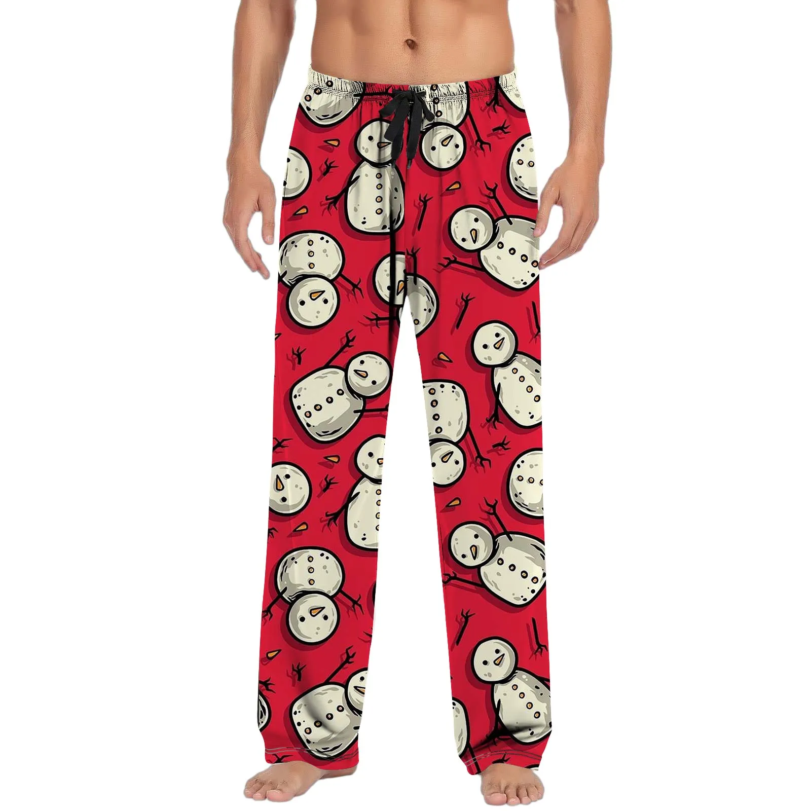 Gift Boy Christmas Mens Casual Pants Pajama Pants With Drawstring And Pockets Sock Boy Snowman Printed Trousers