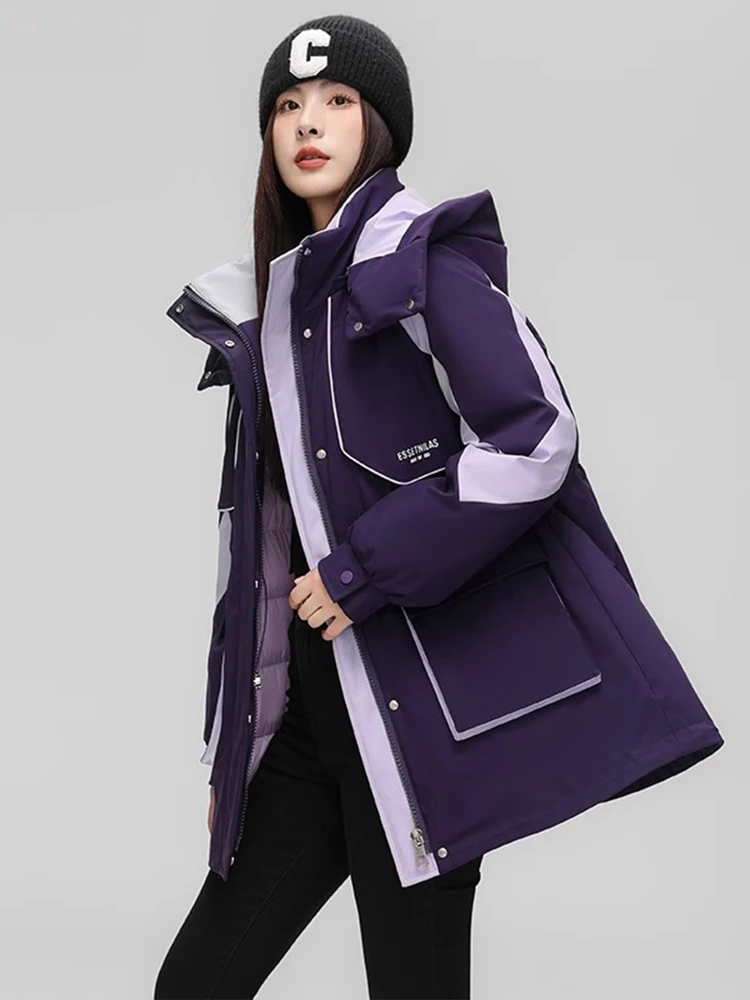 

Color Blo down Cotton Jaet Women's Mid-Length 2026 Winter New Thiened Hooded Loose Small Size Best Selling Parka