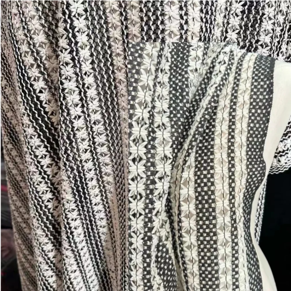 

Simple Black White Texture Hollowed Out Striped Mesh Fabric for Classic Clothing Design Fabrics Cloth Diy Sewing per Meter